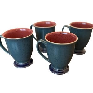 Denby Vintage Footed Coffee Mug Set of 4 Teal Pink Cobalt Blue England Excellent